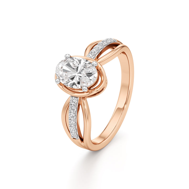 Oval Diamond Bypass Ring with Pave Accents
