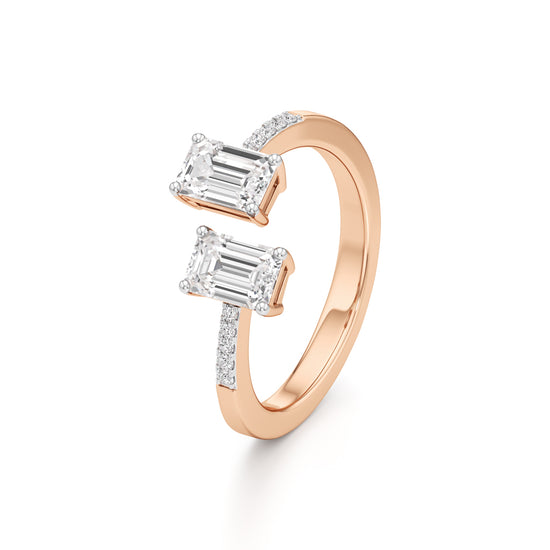 Two Stone Emerald Cut Diamond Ring