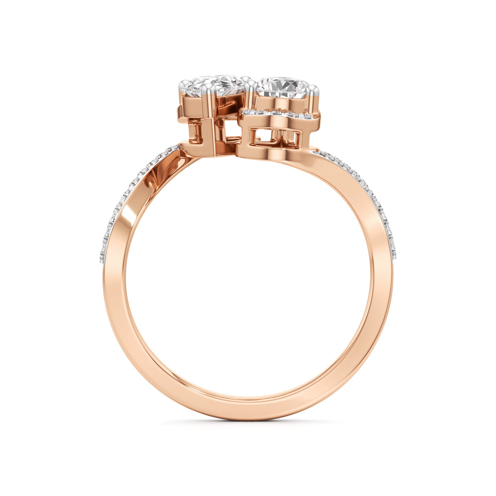 Two Pear Diamond Bypass Ring with Halo Accent