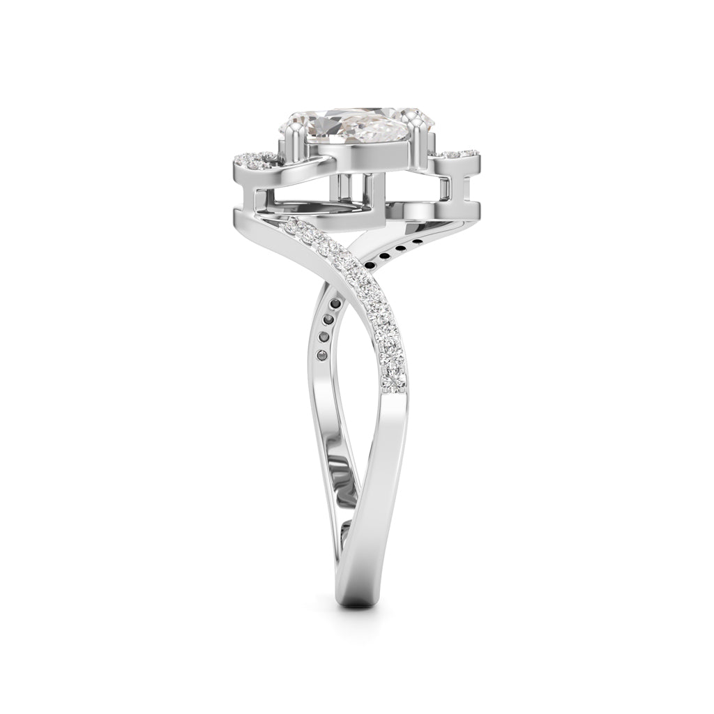 Two Pear Diamond Bypass Ring with Halo Accent