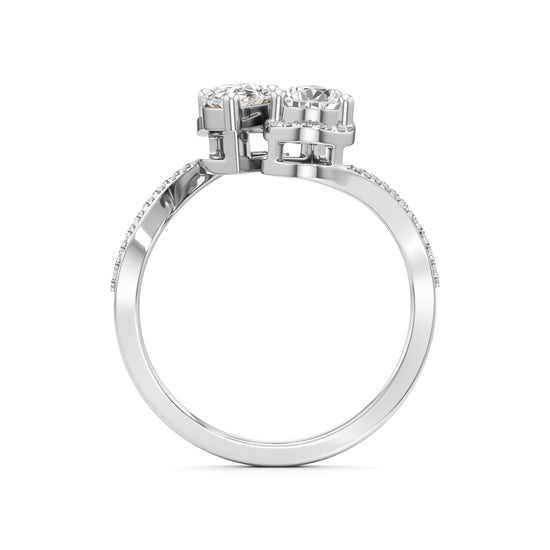 Two Pear Diamond Bypass Ring with Halo Accent