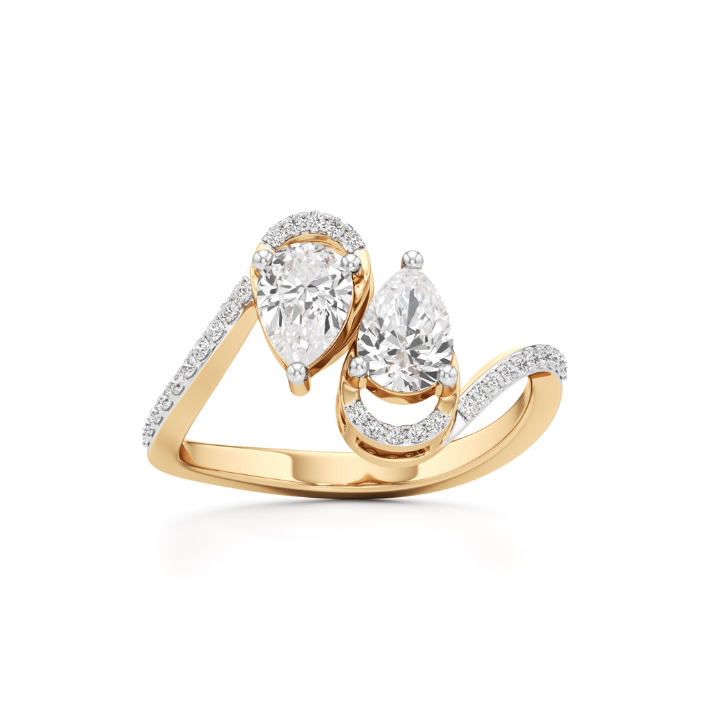 Two Pear Diamond Bypass Ring with Halo Accent