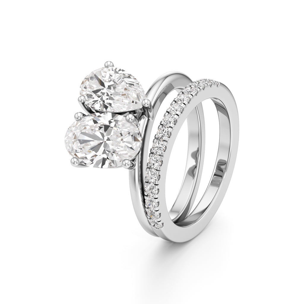 Two Oval Diamond Bypass Wedding Set
