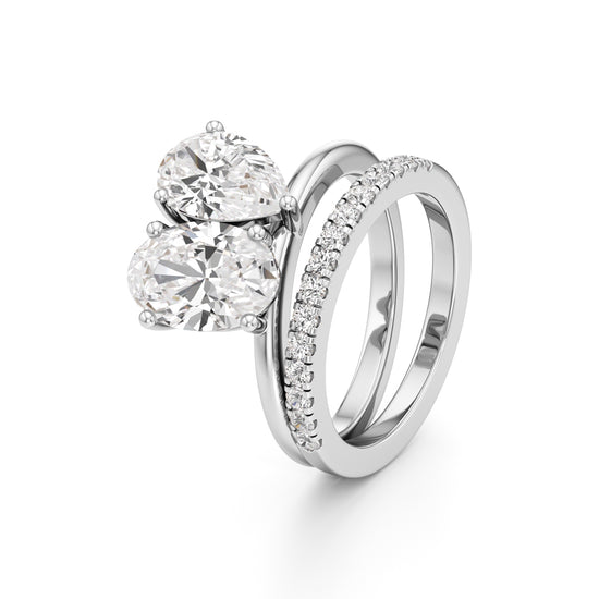 Two Oval Diamond Bypass Wedding Set