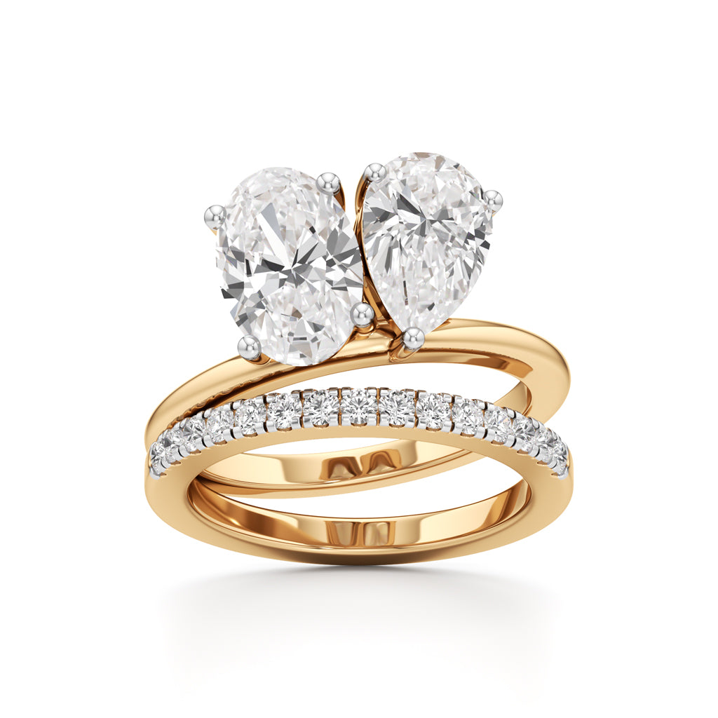 Two Oval Diamond Bypass Wedding Set