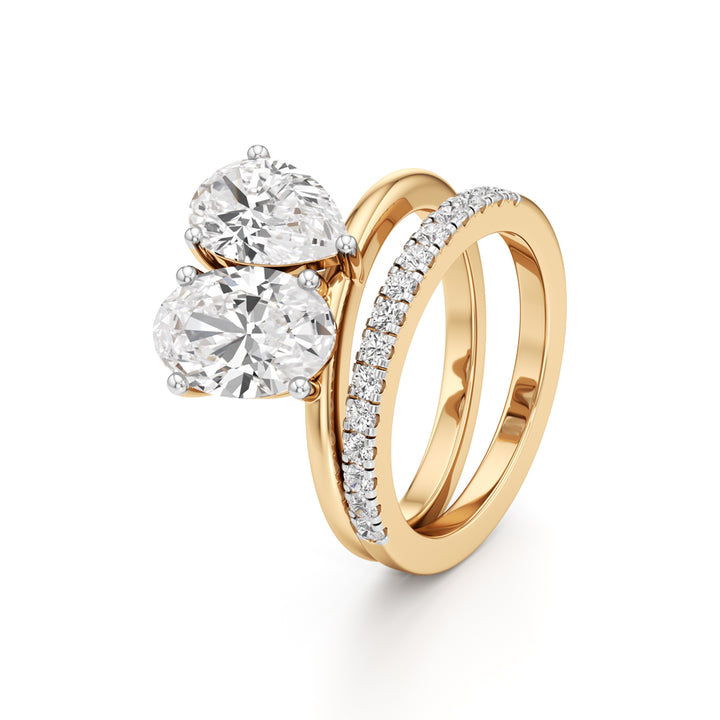 Two Oval Diamond Bypass Wedding Set