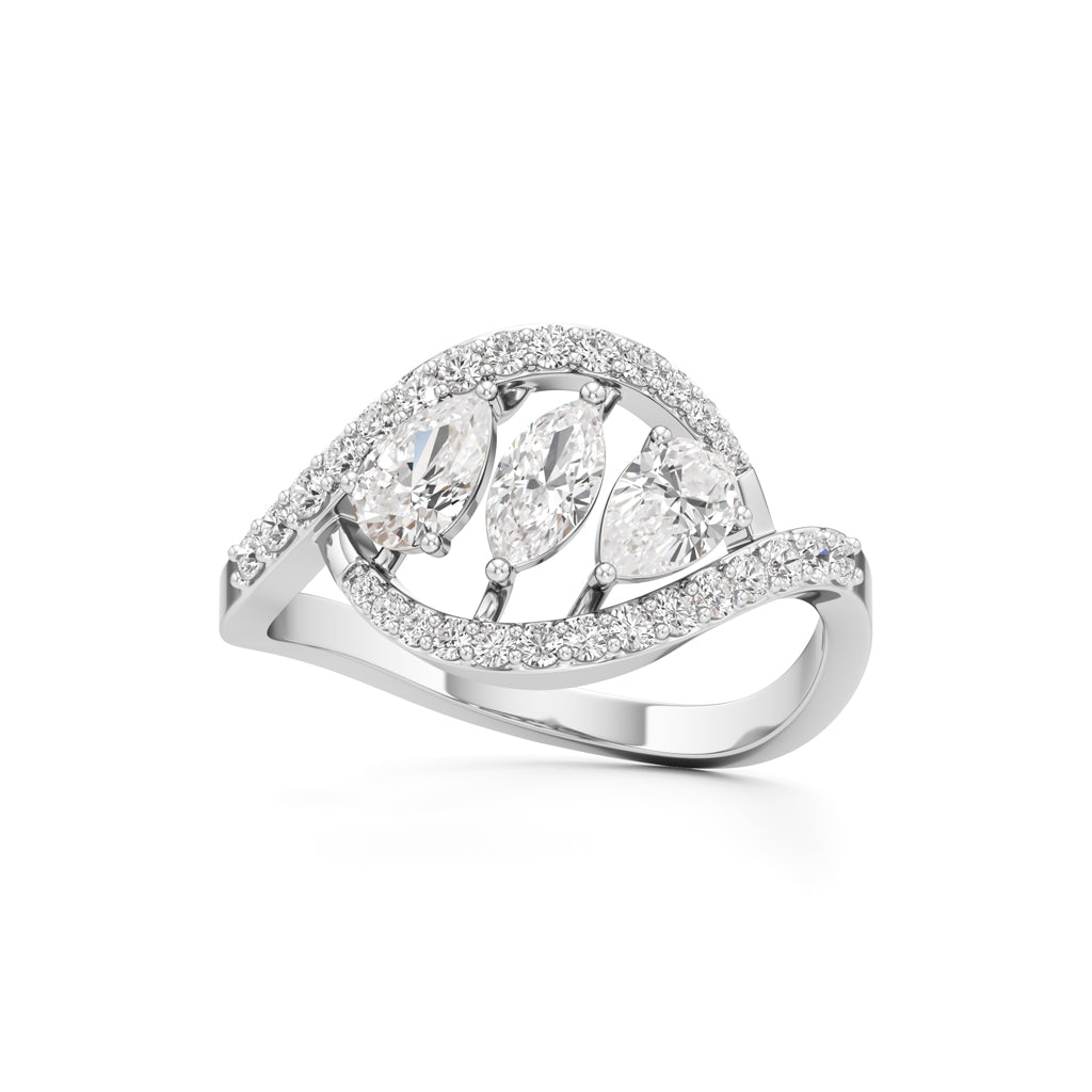 Marquise and Pear Diamond Wavy Ring
