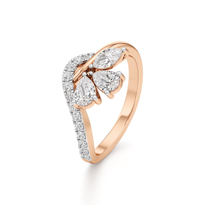 Three Pear Diamond Bypass Ring with Nova Accents