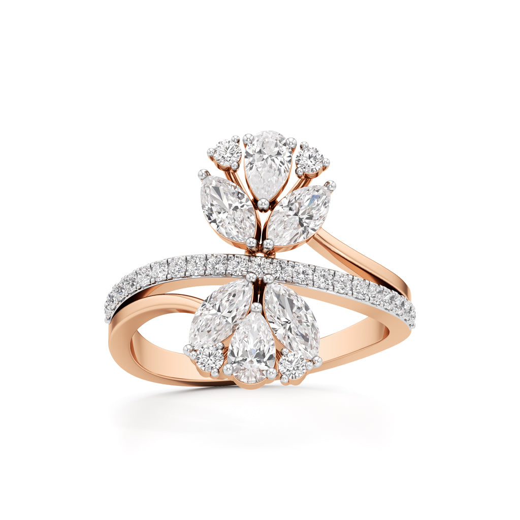 Floral Cascade Diamond Petal Ring