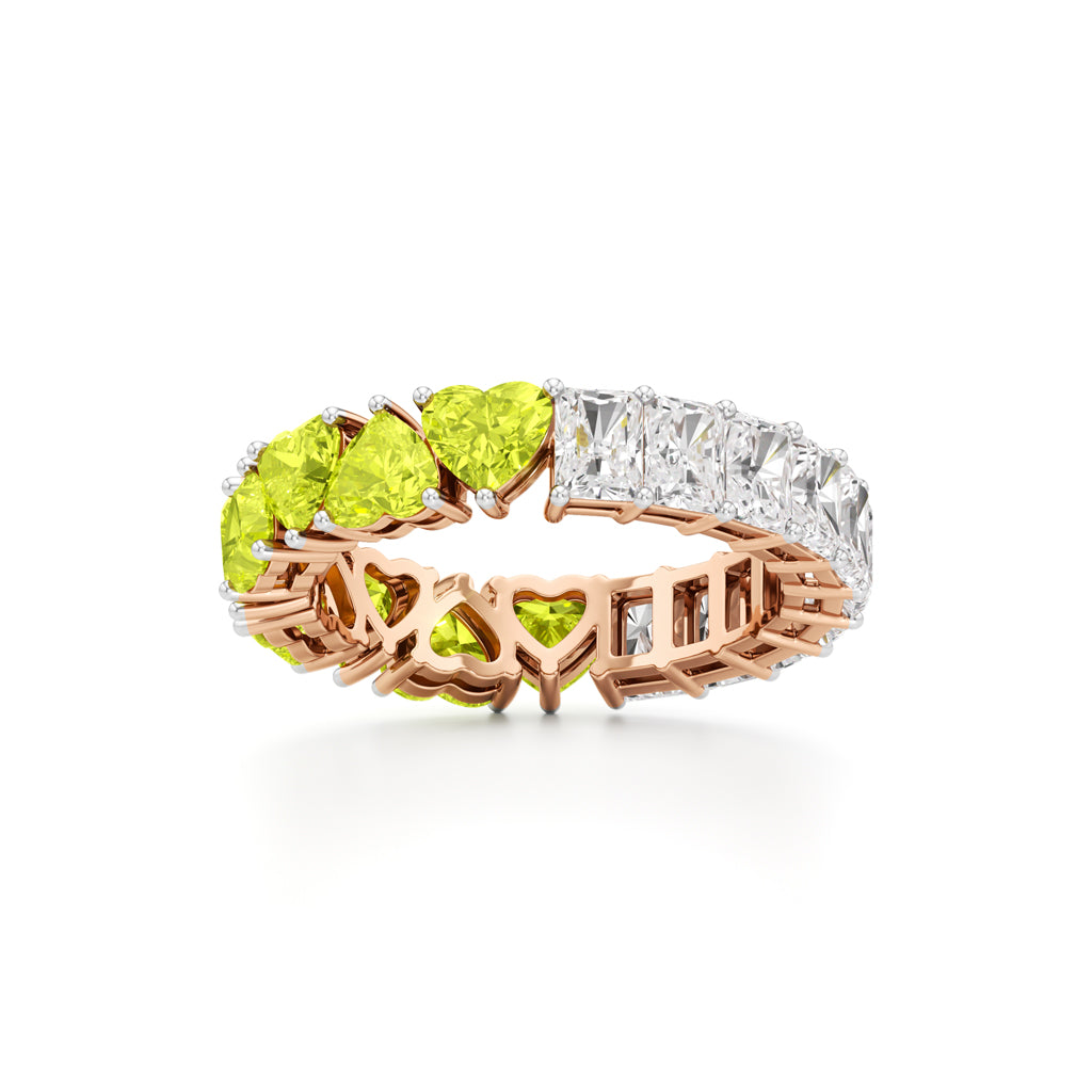 Dual-Tone Heart & Radiant Cut Eternity Band