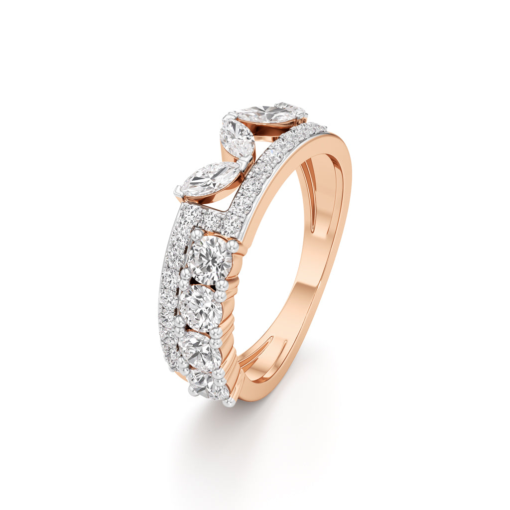 Cascading Mixed-Cut Diamond Statement Ring