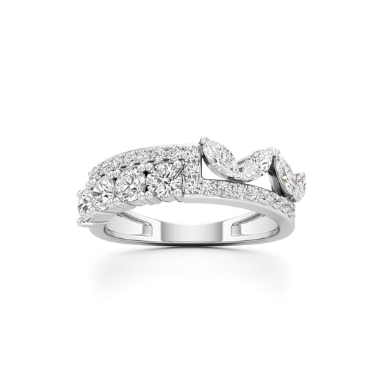 Cascading Mixed-Cut Diamond Statement Ring