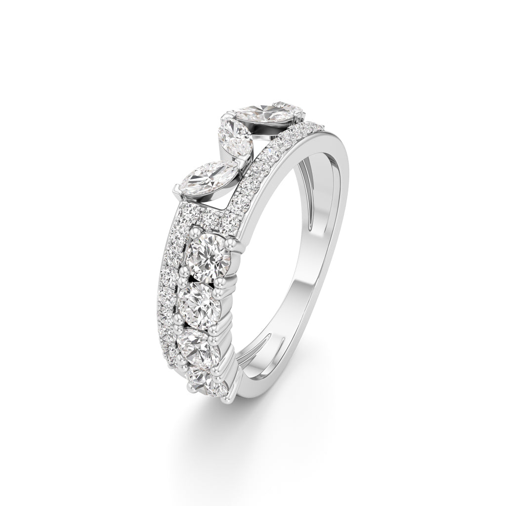 Cascading Mixed-Cut Diamond Statement Ring