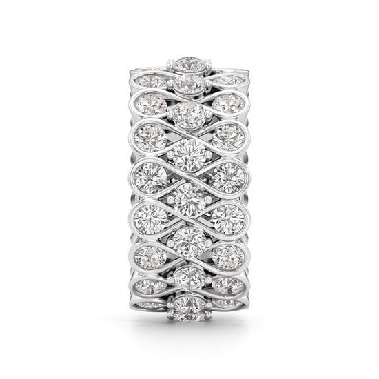 "Diamond Lattice Weave" Wide Band Ring