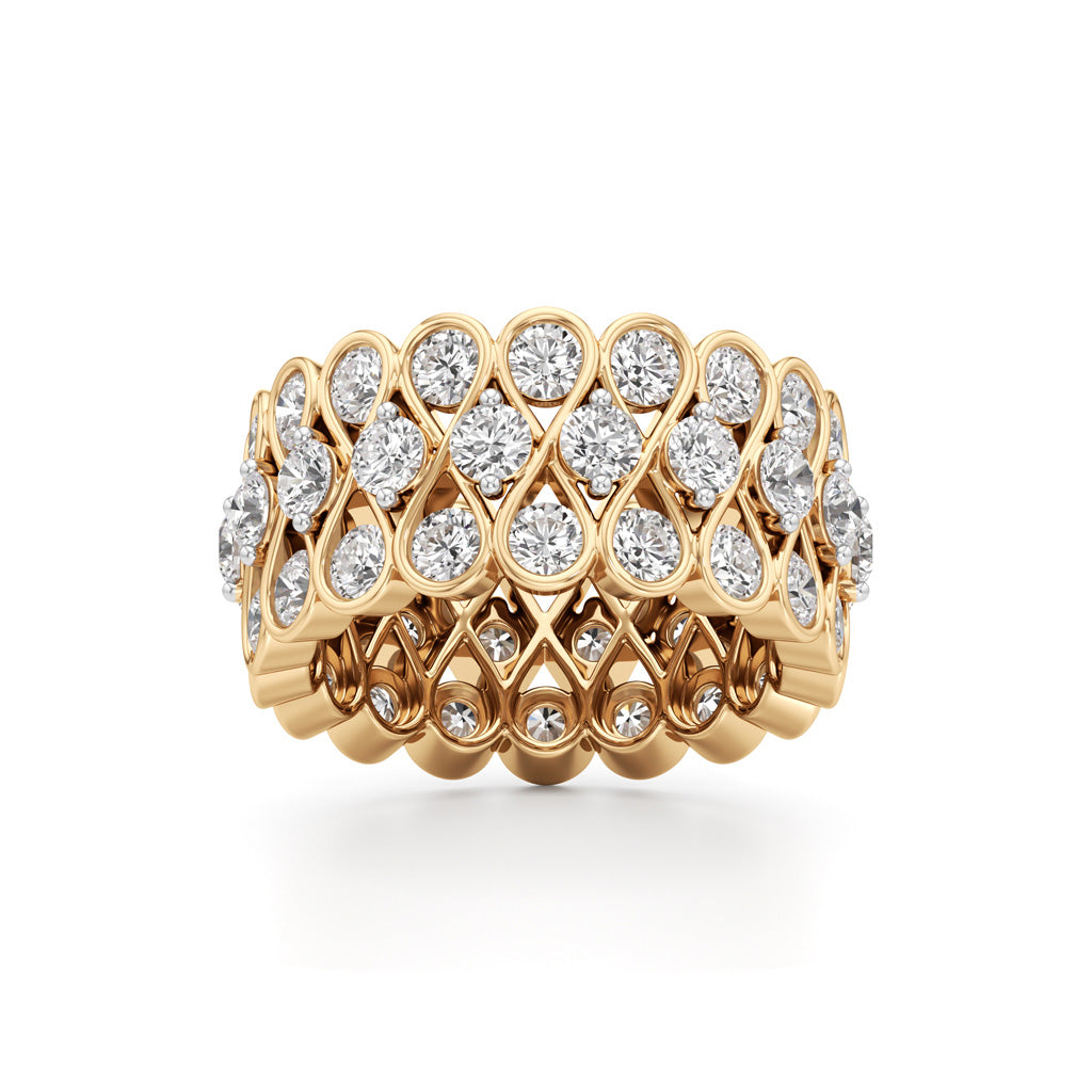 "Diamond Lattice Weave" Wide Band Ring