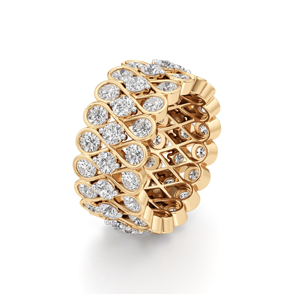 "Diamond Lattice Weave" Wide Band Ring
