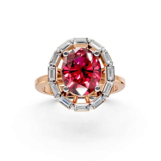 Statement Red Gem & Baguette Diamond Ring