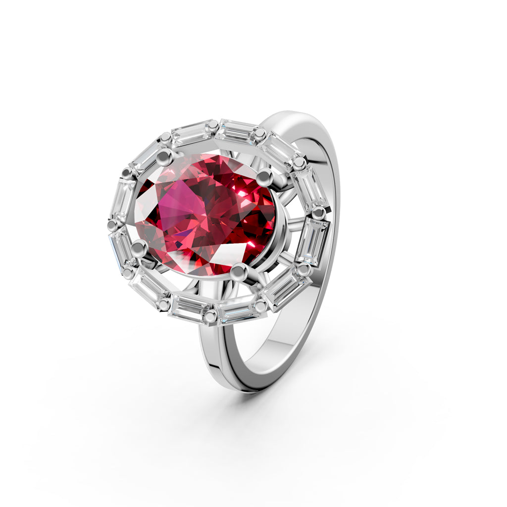 Statement Red Gem & Baguette Diamond Ring