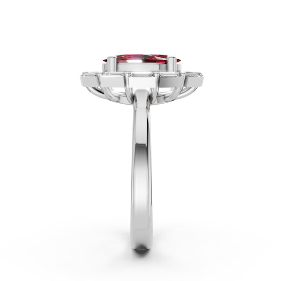 Statement Red Gem & Baguette Diamond Ring