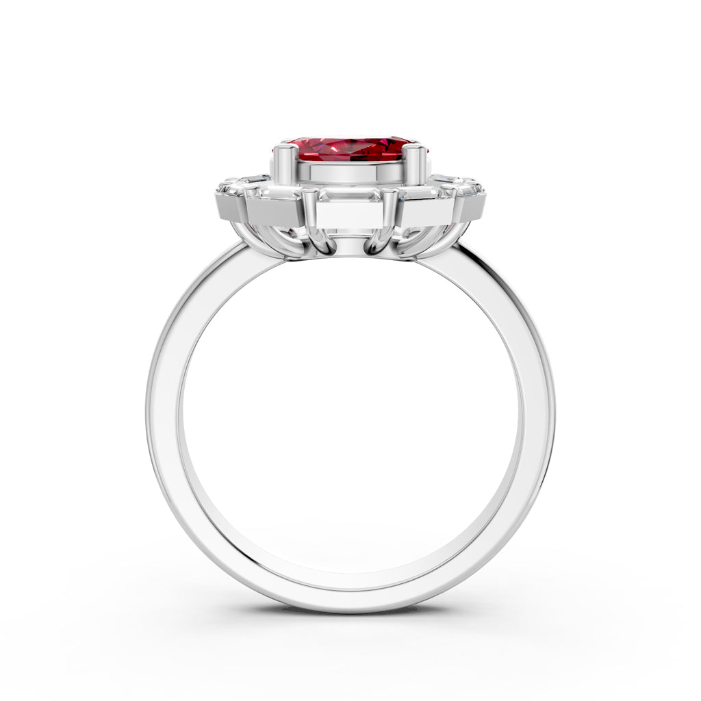 Statement Red Gem & Baguette Diamond Ring