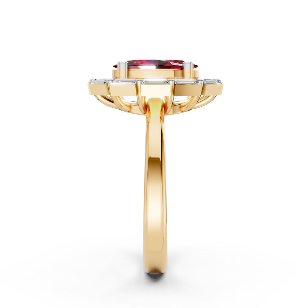 Statement Red Gem & Baguette Diamond Ring