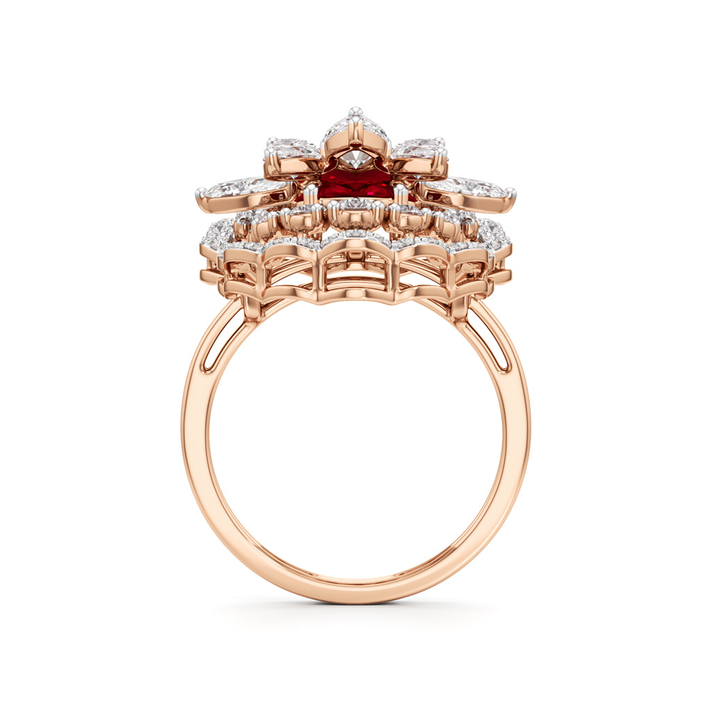 Royal Bloom Diamond & Ruby Cluster Ring
