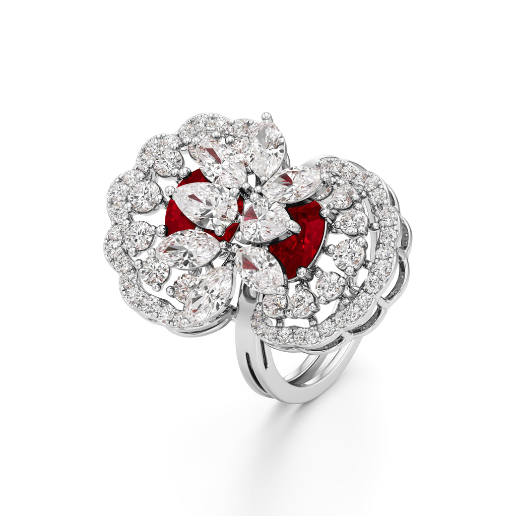 Royal Bloom Diamond & Ruby Cluster Ring