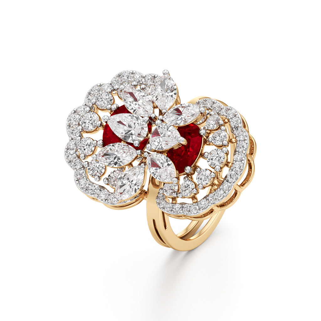 Royal Bloom Diamond & Ruby Cluster Ring