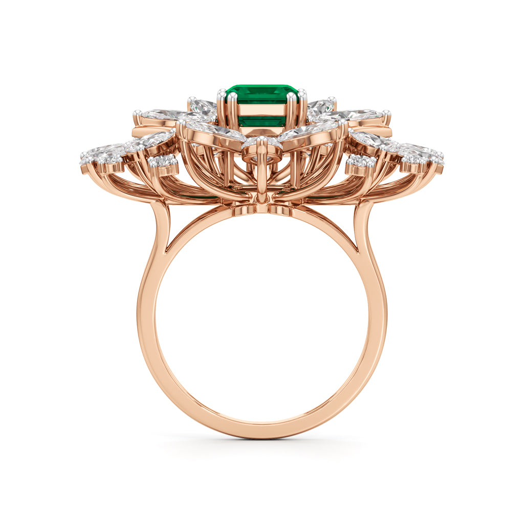 Emerald Radiance Fan-Cut Statement Ring
