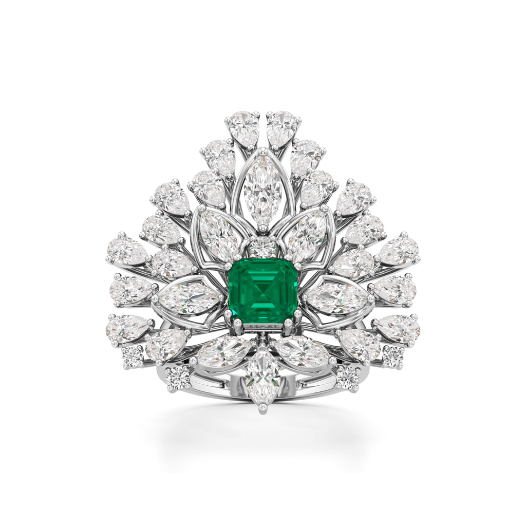 Emerald Radiance Fan-Cut Statement Ring