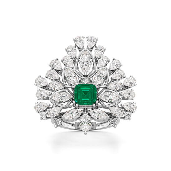 Emerald Radiance Fan-Cut Statement Ring
