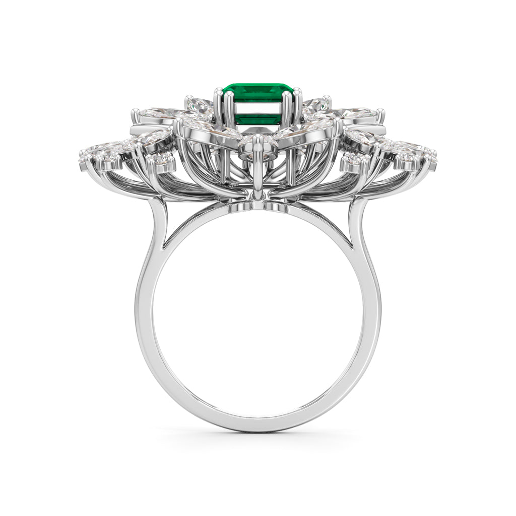 Emerald Radiance Fan-Cut Statement Ring