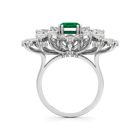 Emerald Radiance Fan-Cut Statement Ring