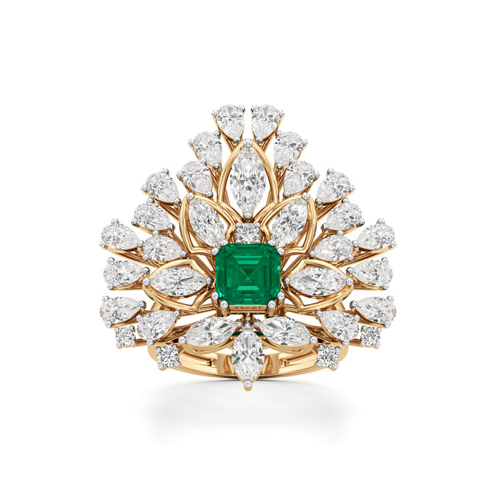 Emerald Radiance Fan-Cut Statement Ring