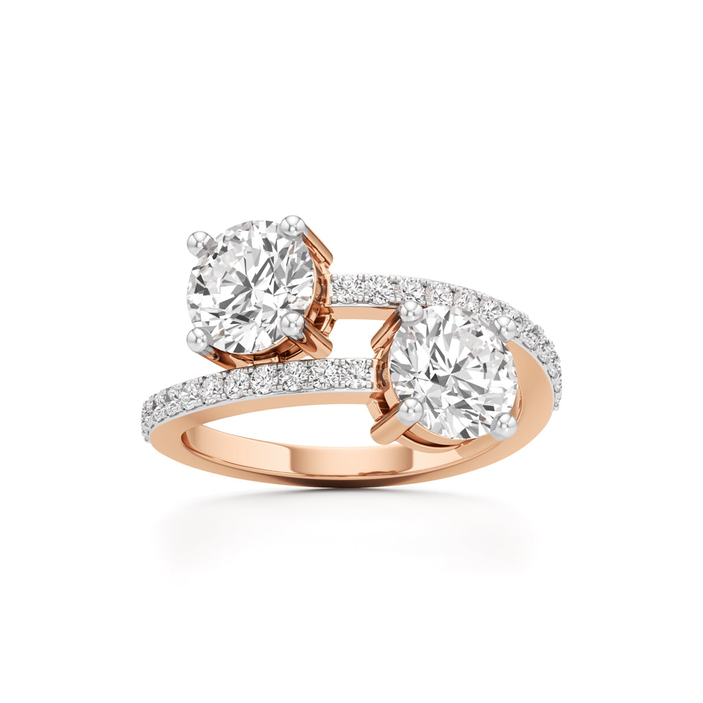 Two-Stone Round Diamond Bypass Ring with Diamond Line