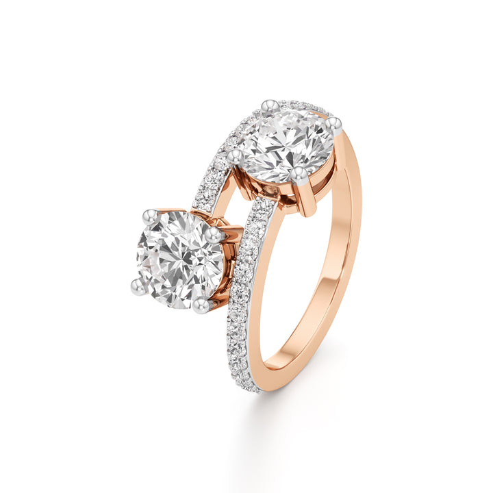 Two-Stone Round Diamond Bypass Ring with Diamond Line