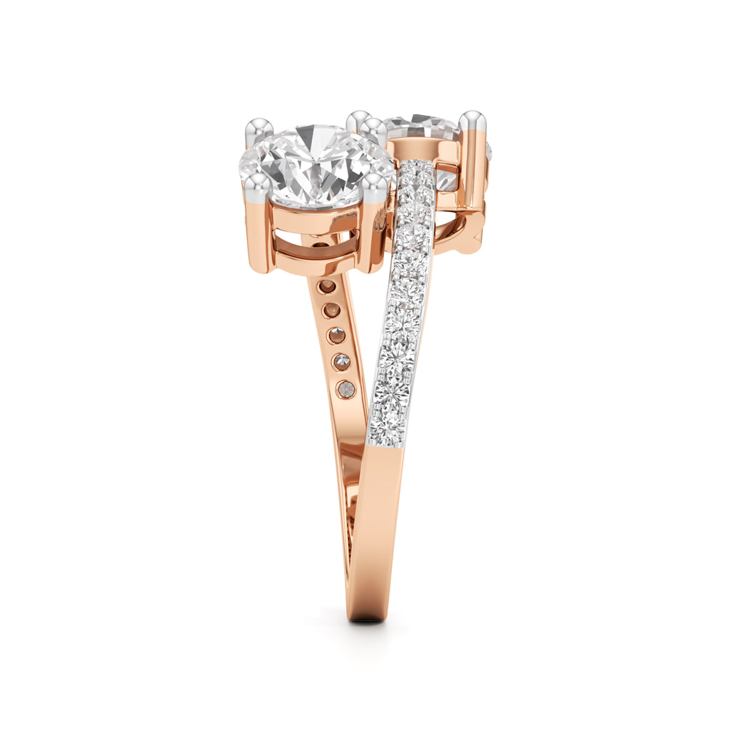 Two-Stone Round Diamond Bypass Ring with Diamond Line