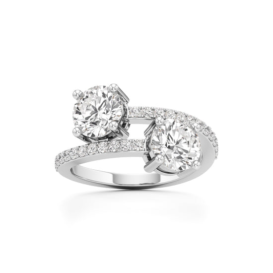 Two-Stone Round Diamond Bypass Ring with Diamond Line