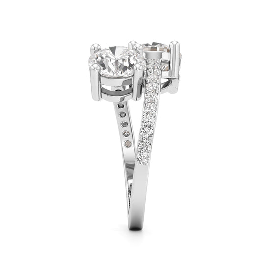 Two-Stone Round Diamond Bypass Ring with Diamond Line