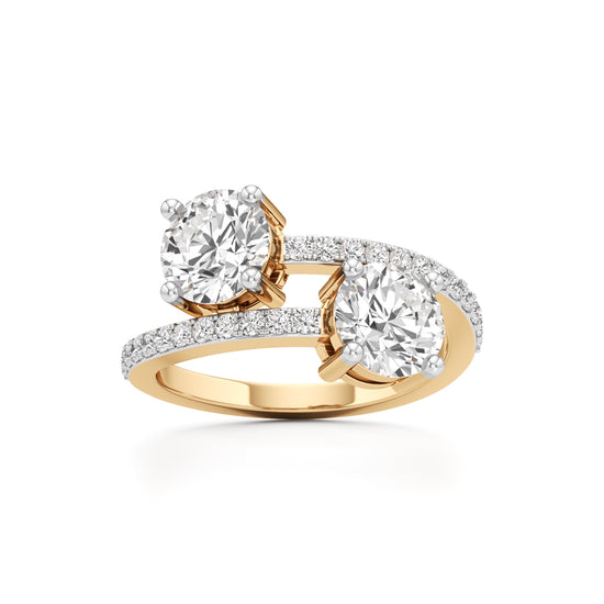Two-Stone Round Diamond Bypass Ring with Diamond Line