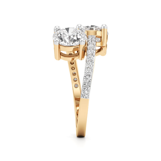 Two-Stone Round Diamond Bypass Ring with Diamond Line