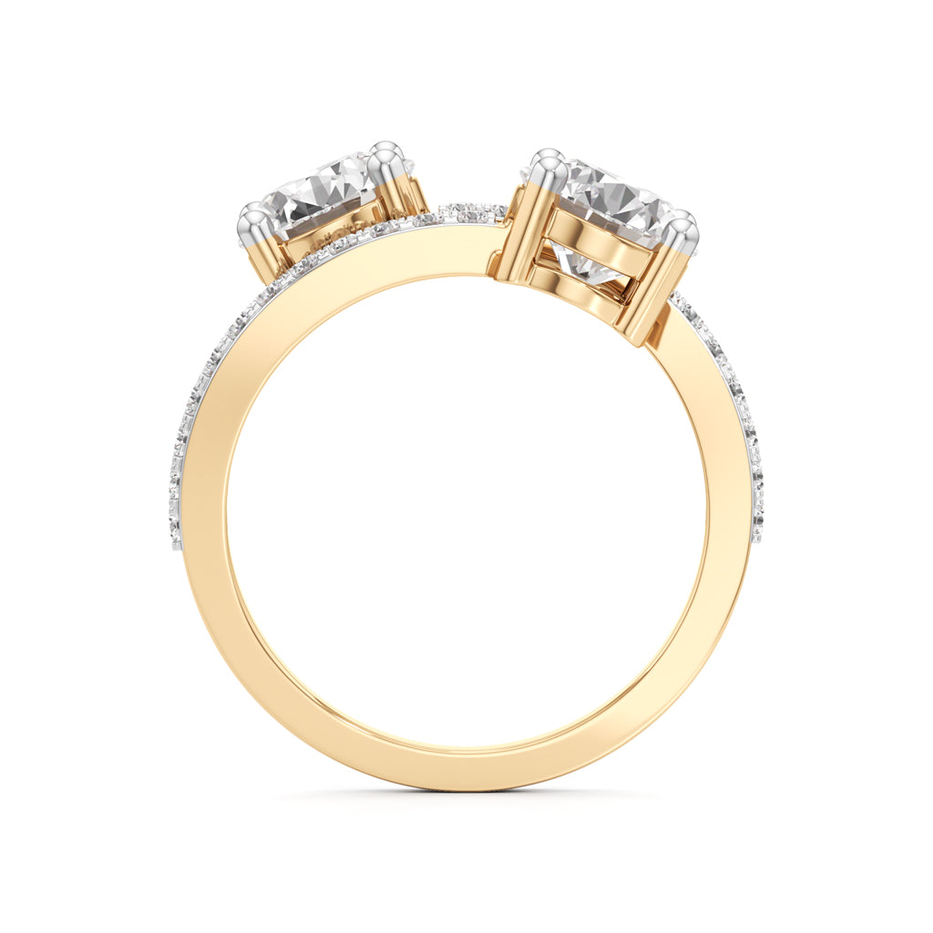 Two-Stone Round Diamond Bypass Ring with Diamond Line