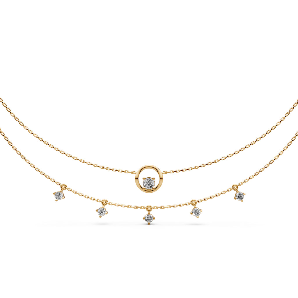Layered Diamond Necklace with Ring Motif