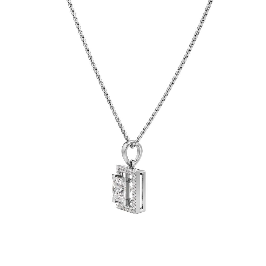 Ginevra Princess Cut Halo Pendant