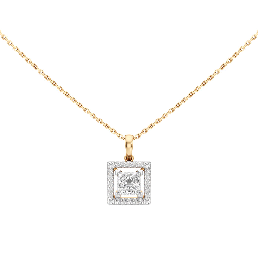 Ginevra Princess Cut Halo Pendant