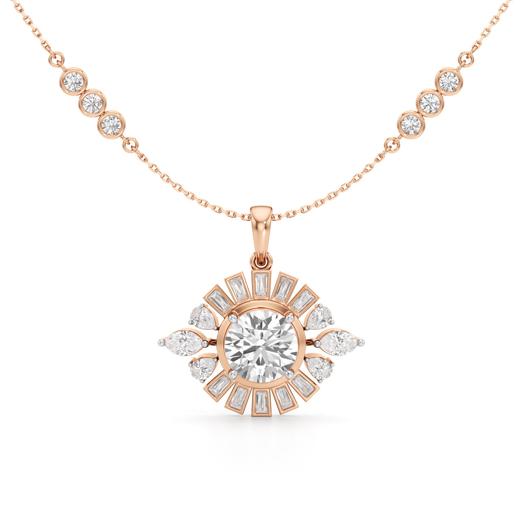 4.75Ct Round Shape Gold Halo Pendant