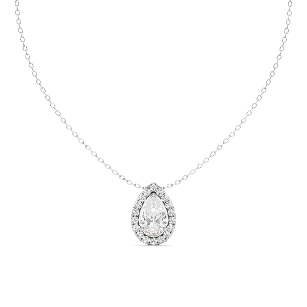 Halo Pear Diamond Solitaire Pendant