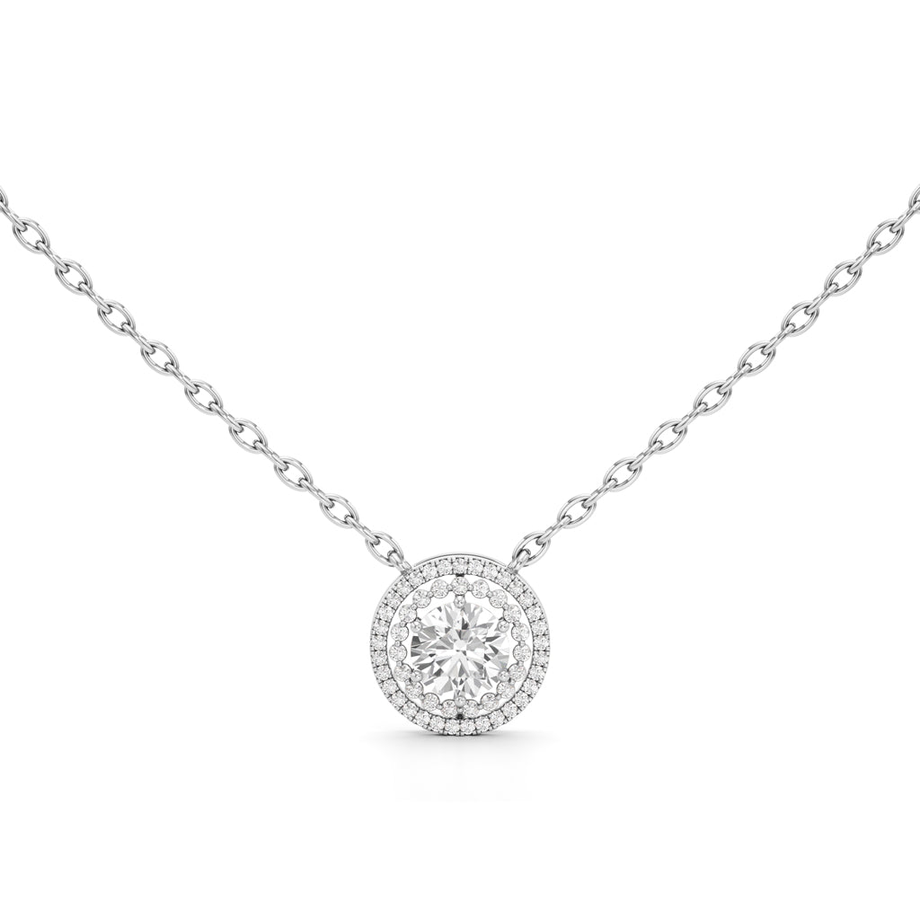 Aurora Halo Round Diamond Pendant Necklace