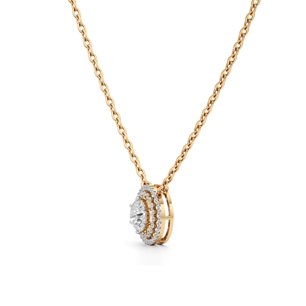 Aurora Halo Round Diamond Pendant Necklace
