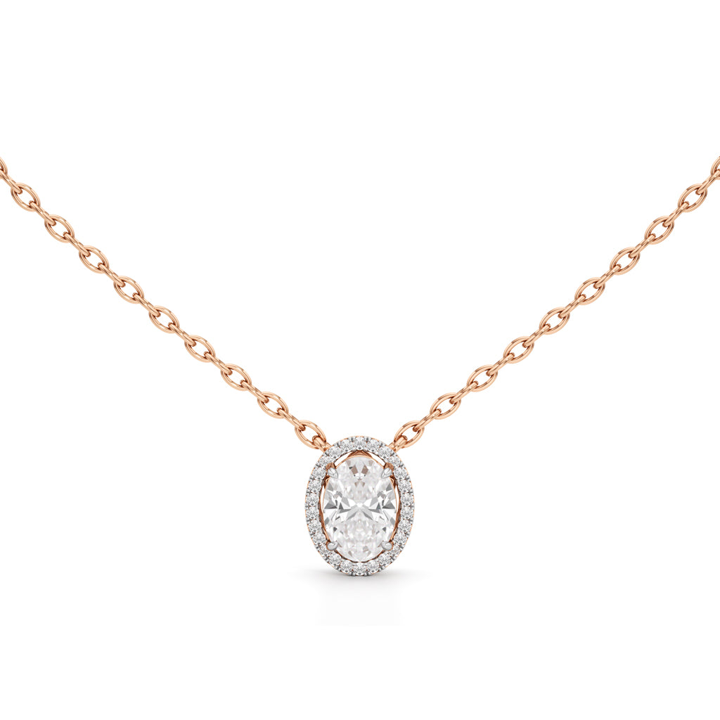 Celeste Oval Halo Diamond Pendant Necklace